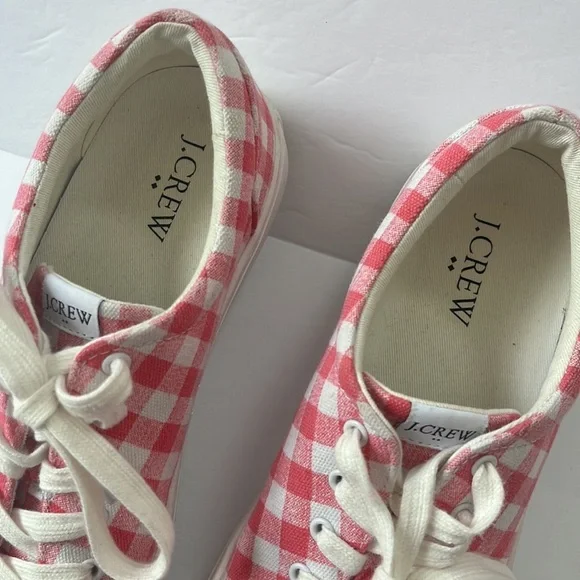J. Crew Canvas Sneaker Gingham Plaid Pink and White size 7 - Picture 6 of 9